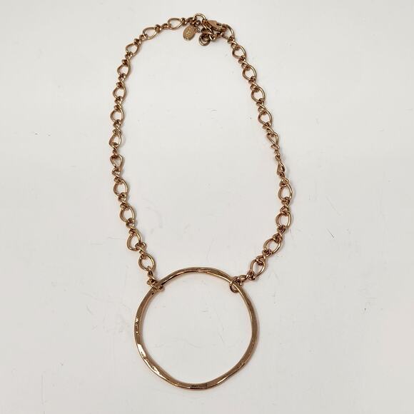 Express Rose Gold Tone Hammered Ring Pendant Chain Necklace Fashion Jewelry - Picture 3 of 5